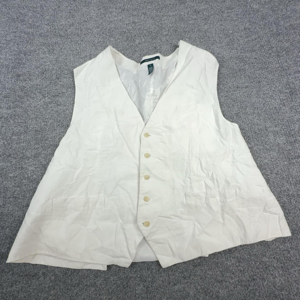 Perry Ellis Suit Vest Mens 3XL White Linen Blend Belted Formal Wedding Summer